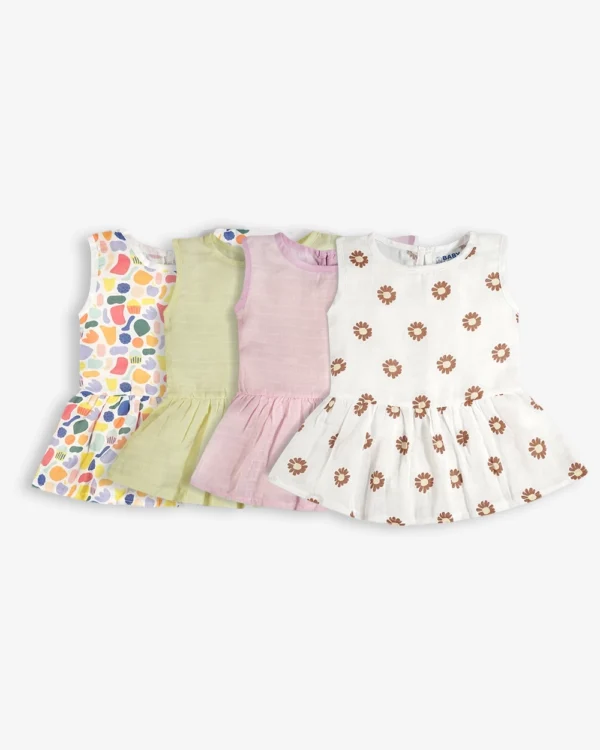 Tiny Trend Button Frock Combo Pack of 4